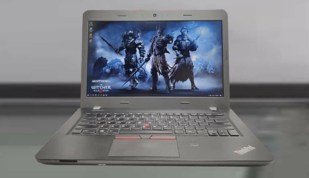 black gaming laptop with red details